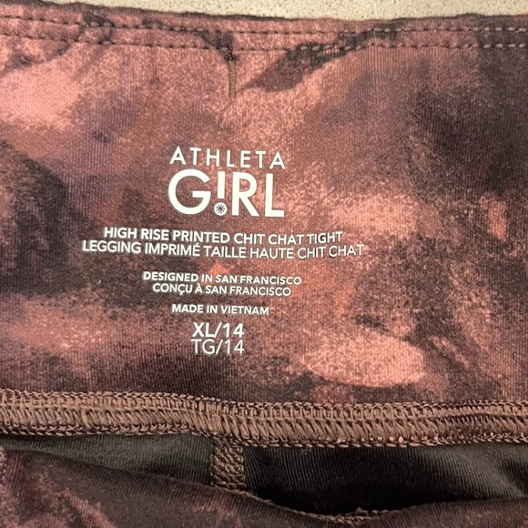 Athleta Girl High Rise Printed Chit Chat Tight Legging Pink Black SZ 14 - Picture 7 of 8